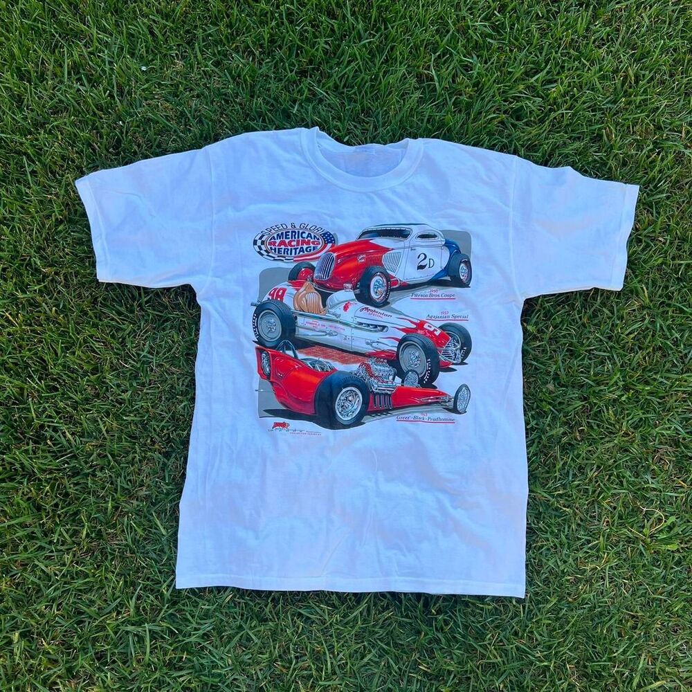 Gildan American Racing Heritage white cotton t-shirt mens size L Large y2k 1990s